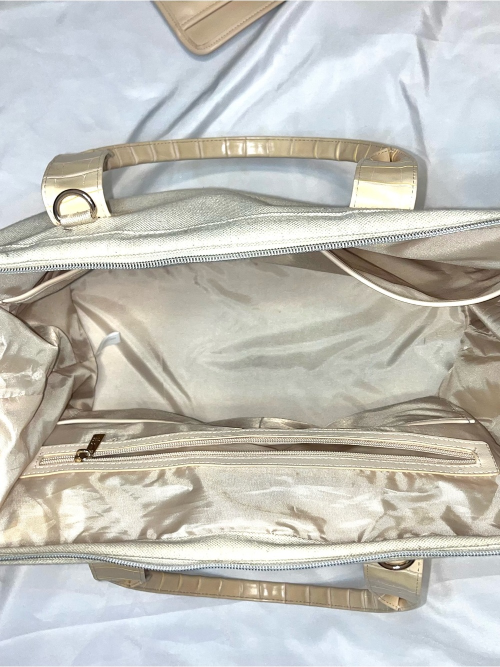 BEIS weekender bag - Neutral Canvas Tote with Croc-Accent Trim - Picture 6 of 6